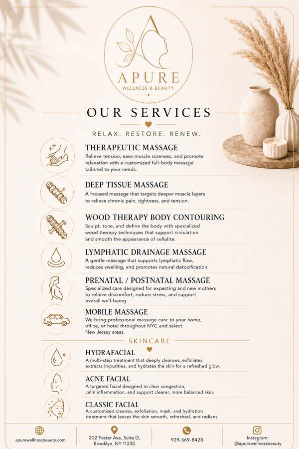 APURE WELLNESS & BEAUTY — Massage Therapy in Foster Ave Ste D, New York